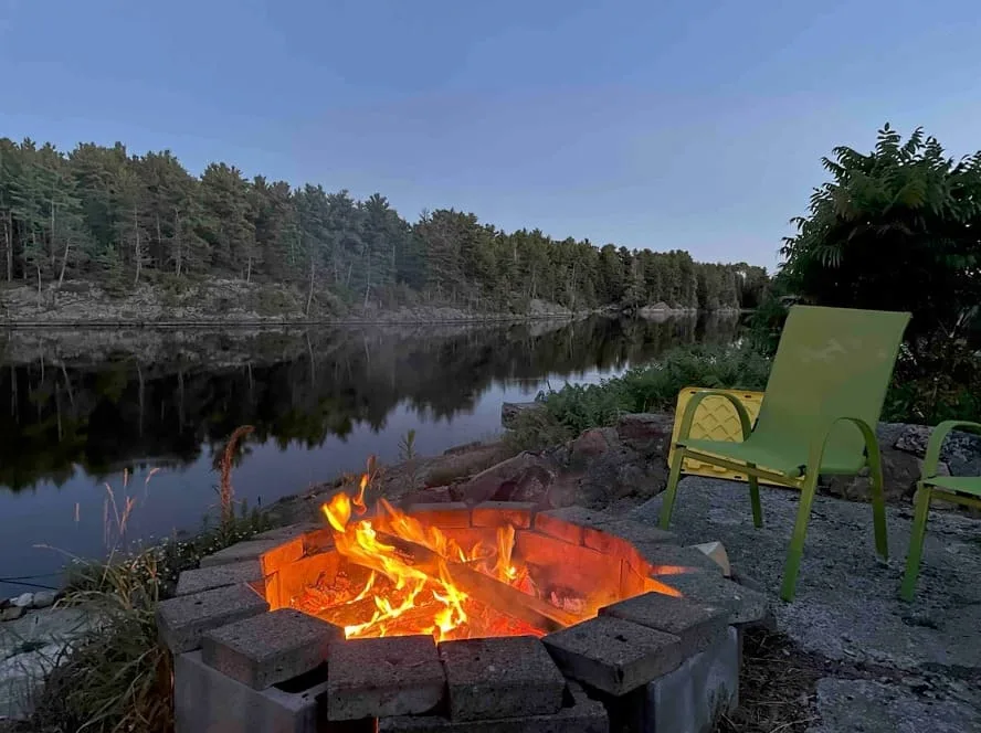 Evening by the fire pit at The Birch cottage